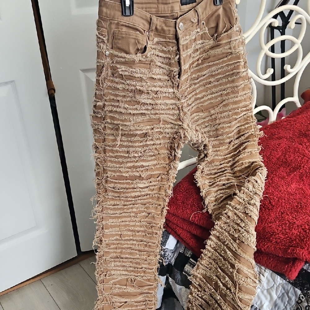 Stylish Distressed Brown Boot Cut Jeans